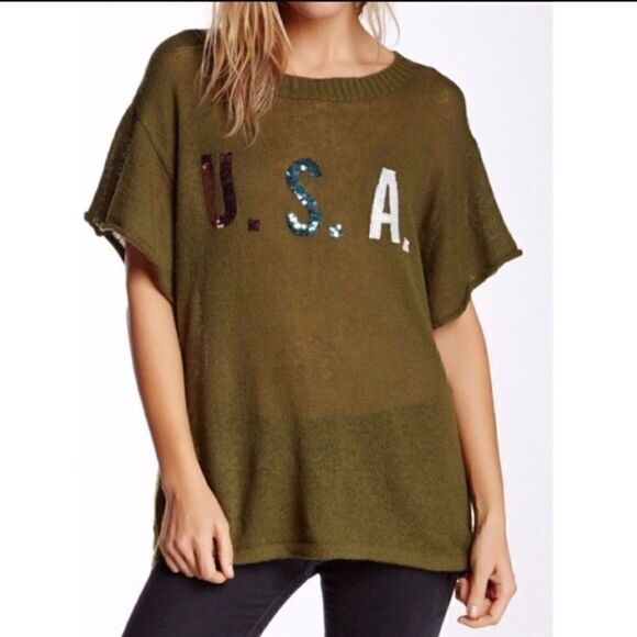 NWT Green Wildfox USA Sweater - Picture 1 of 7